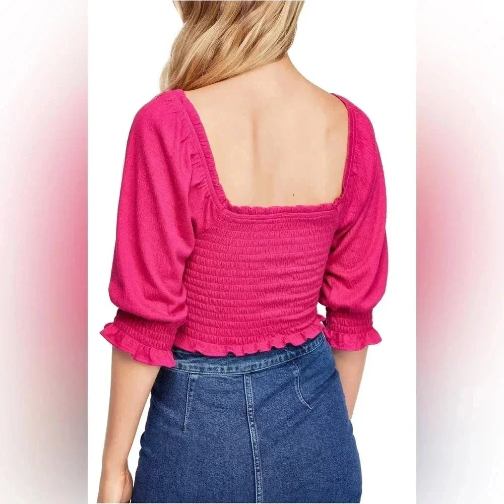 Free People Brenyce smocked  Boho top blouse ruffled sleeves jungle flower SZ M